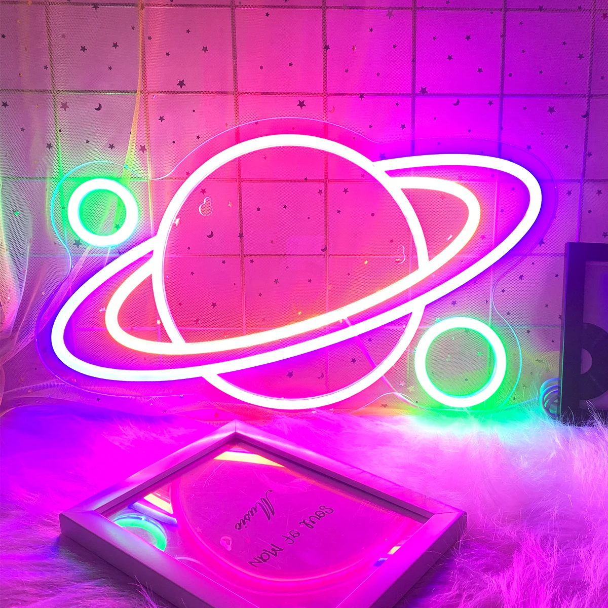 

Star ring neon lights can be used for bar birthday party room decoration to create a mysterious atmosphere