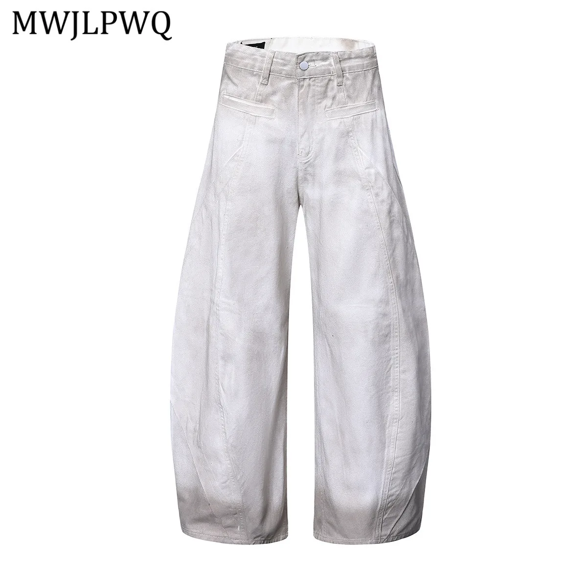 MWJLPWQ Masculino 2025 Outono Sujo Dye Americano Machete Jeans High Street Distress Unissex Vibe Solto Casual Calças de Perna Larga 20955