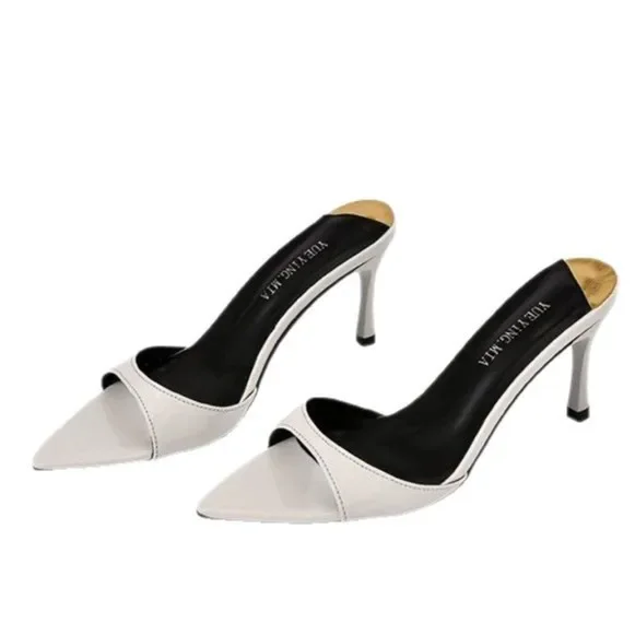 2025 Summer New Large Size Pointed Thin High Heels Slippers Women Wear A Word Fashion Sandals image 5