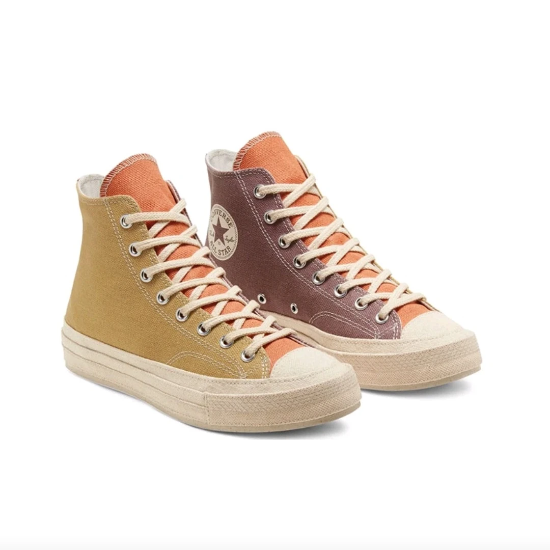 

Converse Chuck 70 Renew Cotton Men's and Women's Skateboarding Shoes, Wear Resistant, Shockproof Sneakers, Yellow/Brown