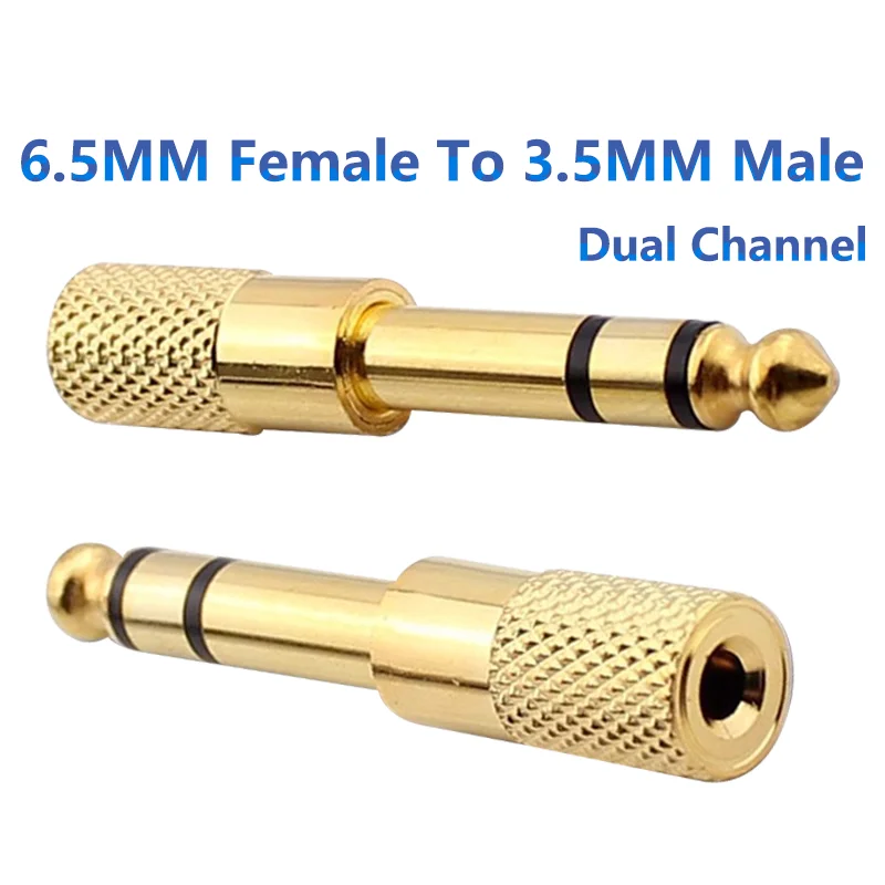 Microphone Adapter Stereo Headphone Jack Audio Plug Male to Female 35 Mm 635mm Golden