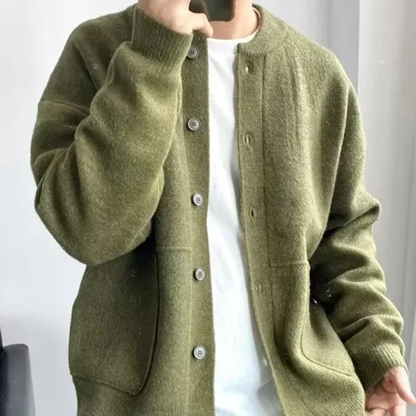 New Arrival Autumn Winter Knit Cardigan Sweater For Men Fashionable Korean Style Versatile Casual Solid Color V-neck Pullover