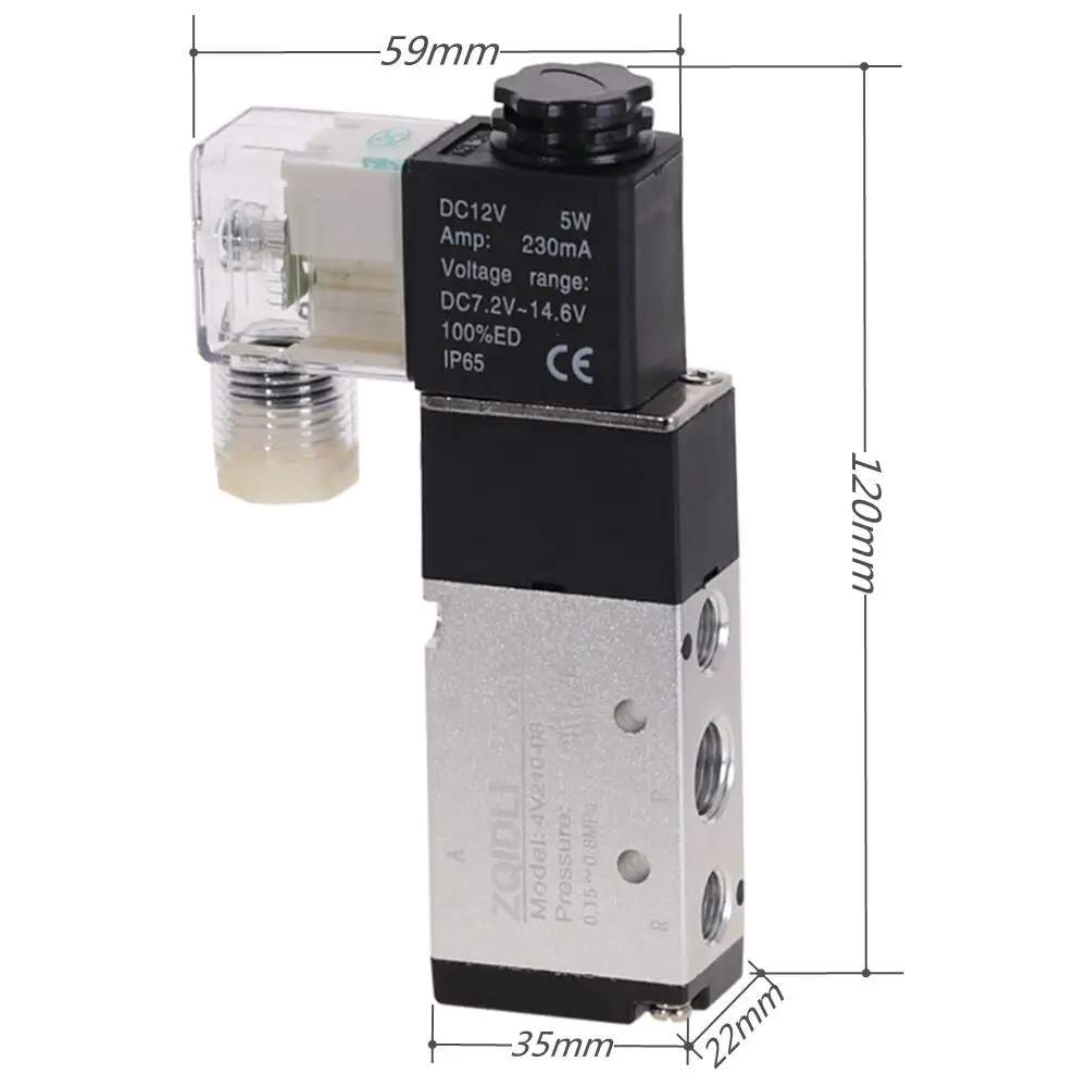 Pneumatic Electric Solenoid Valve 5 Way 2 Position Control Air Gas Magnetic 4V210-08 12V 24V 220V Coil Volt