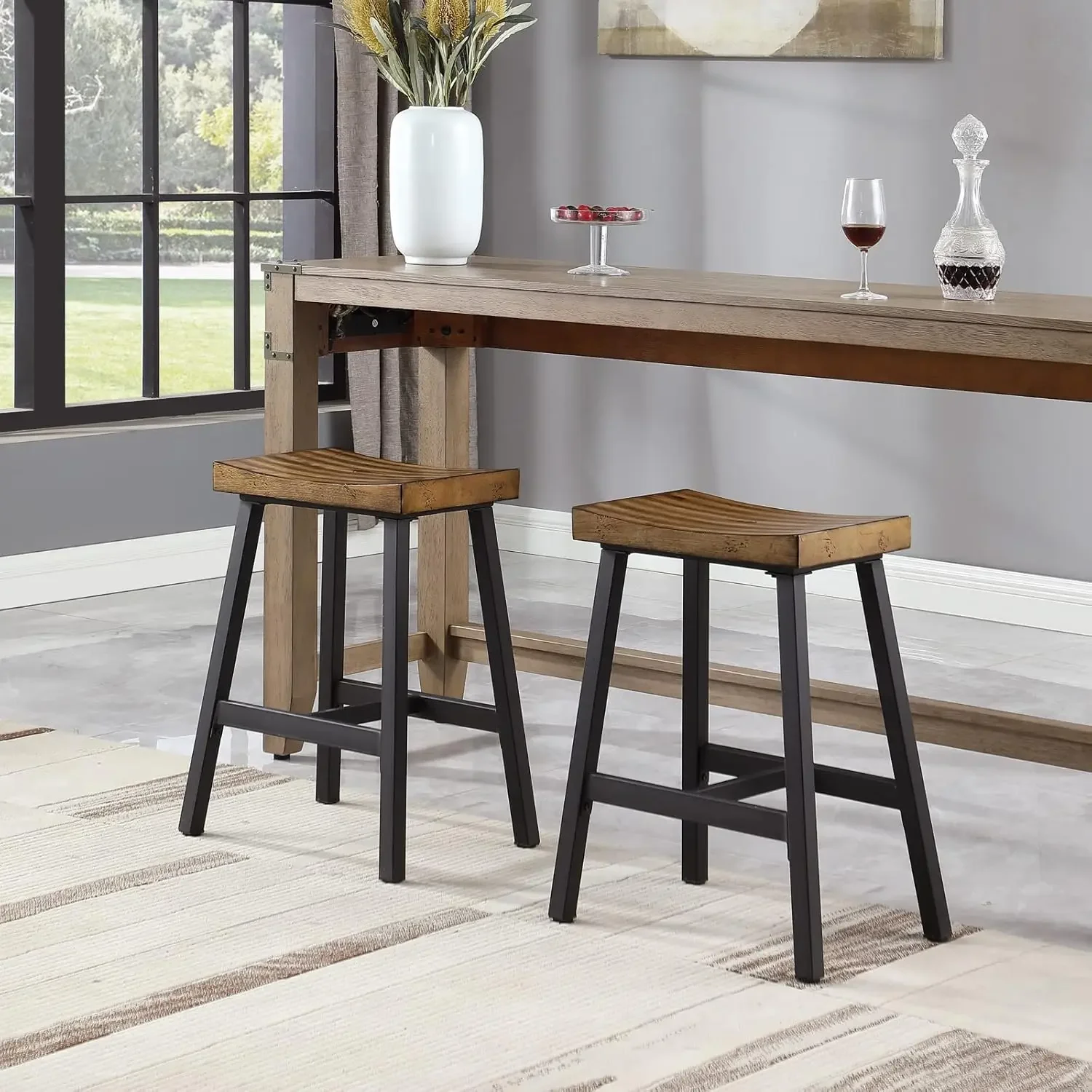 Bar Stools Set of 2, Backless Saddle Barstools, 25