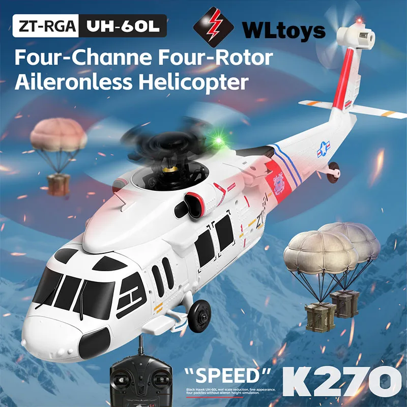 

WLtoys K270 RC Helicopter,4CH UH-60L Simulation,6G Gyro Altitude Hold,1106 Brushless Motor,80-100m Control Range For Kids Gift