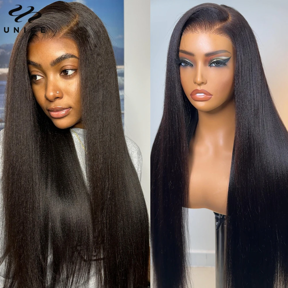 

UNice Bye Bye Knots Yaki Straight Wig 7x5 Glueless Wig Human Hair Ready To Wear Pre Cut Pre Bleached Pre Plucked Human Hair Wigs