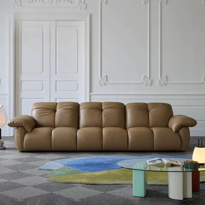 Italian Modern Luxury Leather Three-Seater Living Room Sofa Set Modular Villa Office Adjustable Functional Sofa