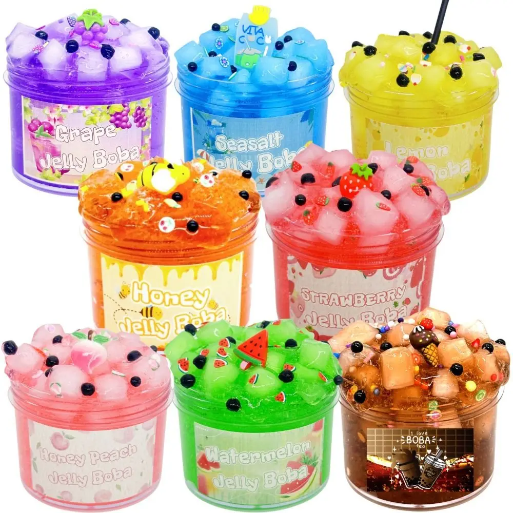Soft 300ml/70ml Slime Kit Non-Sticky Stress Relief Jelly Cube Slime Glitter Fruit Crunchy Clear Slime Party Favor Gifts