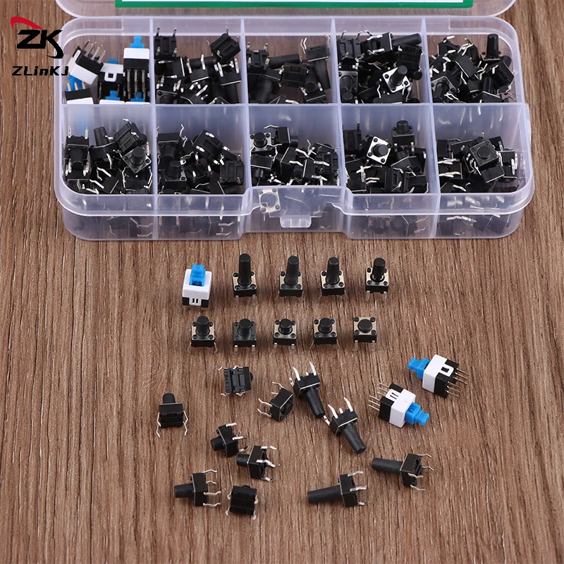 (ZYDD01) 180Pcs/box 10 Values Tactile Push Button Switches Momentary Tactile Tact Mini Switch 6*6 4.3-13MM 7*7mm Switch