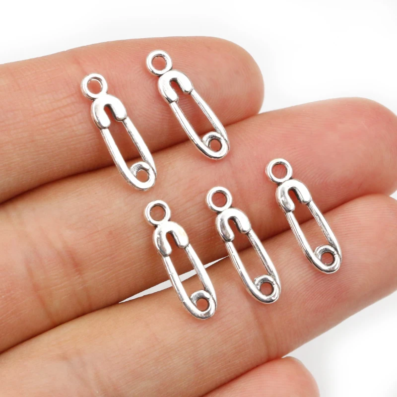 50pcs 19x6mm 16x5mm Paper Clip Handmade Charms Pendant Antique Silver Plated DIY Jewelry Making Accessories
