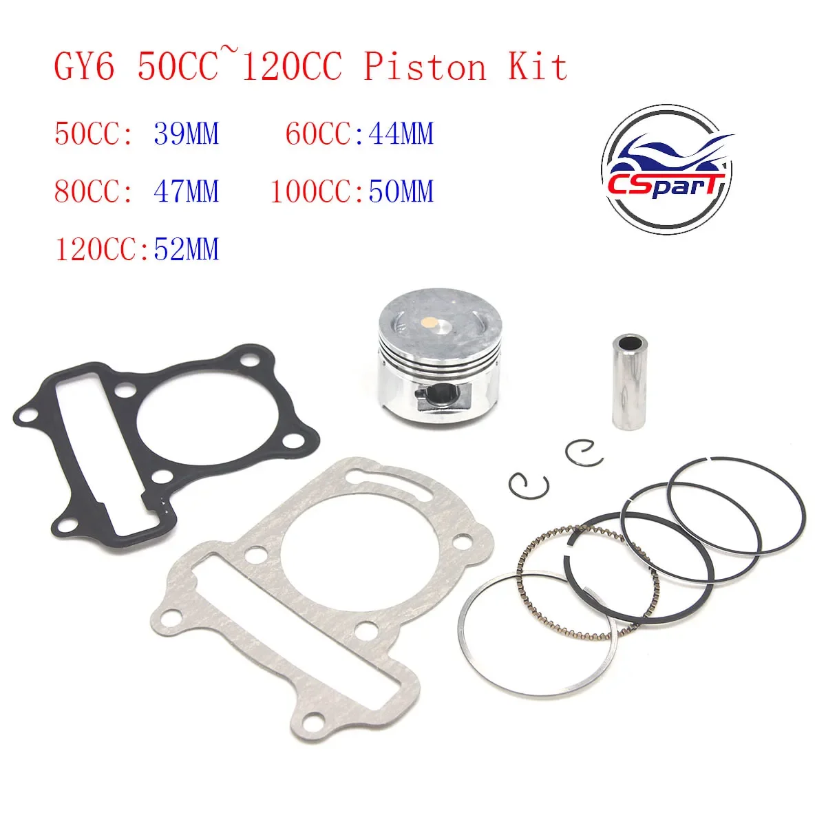 GY6 50CC 60CC 80CC 100CC 120CC 39mm 44mm 47mm 50mm 52mm Piston Gasket Kit Sunny Keeway Taotao Roketa JCL 139qmb Scooter Parts