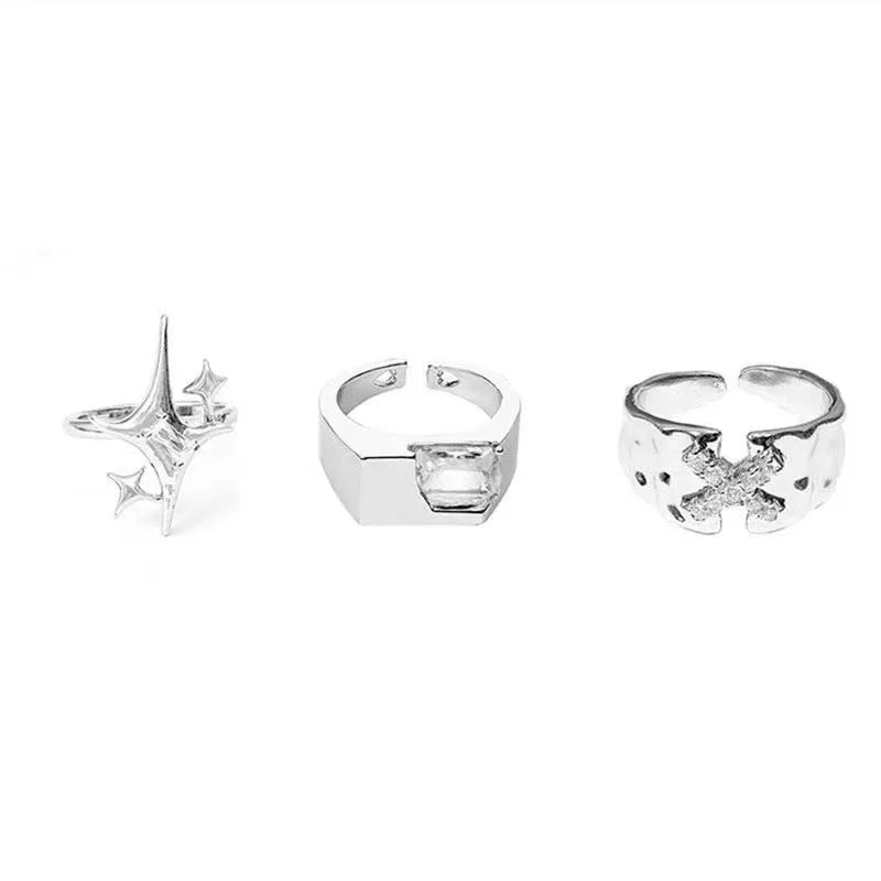 Vintage Irregular Cross Star Couple Ring for Women Men Punk Gothic Sliver Color Adjustable Rings Y2K Egirl Jewelry Gift image 6