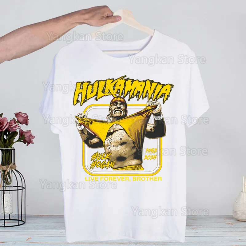 

Hulk Hogan HULKAMANIA потрясающие футболки для парней с круглым вырезом и коротким рукавом, обычные мужские качественные мужские футболки в стиле хип-хоп