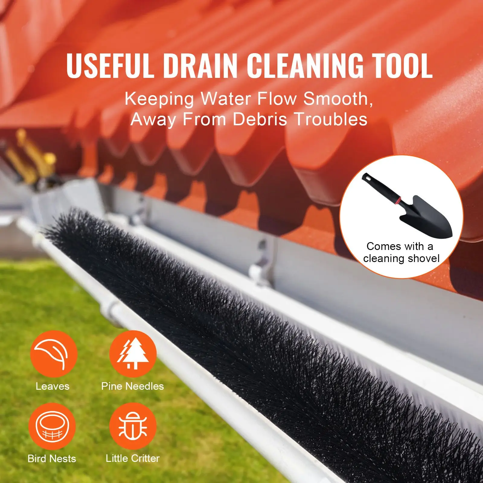 Gutter Brush, 120 Feet Total Length 4.33 inch Diameter Gutter Cleaning Tools, Ground-Level Gutter Brush Leaf Guard for 5 Inch Gutters, Easily Clear roof Leaves and Debris, 40 Pack