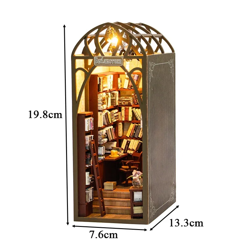 

Библиотечные наборы миниатюрных моделей, книжная полка, сделай сам, деревянная книжная уголок, полка-вставка, комплект со светящимся подставкой для книг для друзей, подарки на день рождения