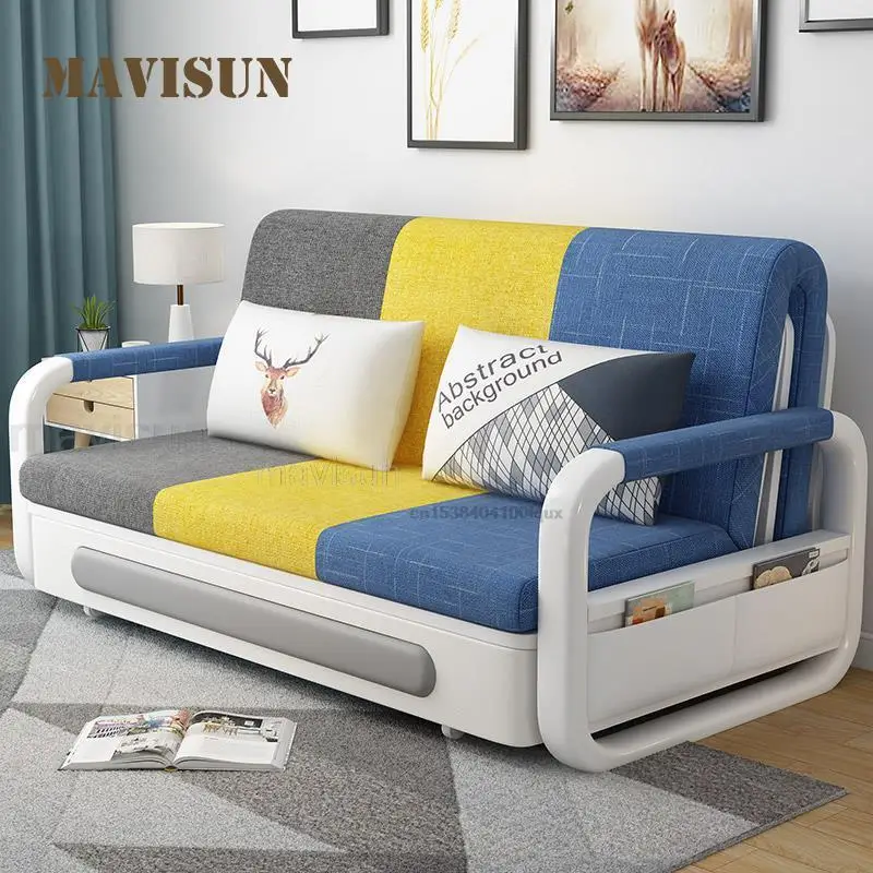 

Multifunctional Folding Sofa Bed Living Room Small Apartment Solid Wood Love-Seat Couch 1.5 Meters Balcony Economical Sofa