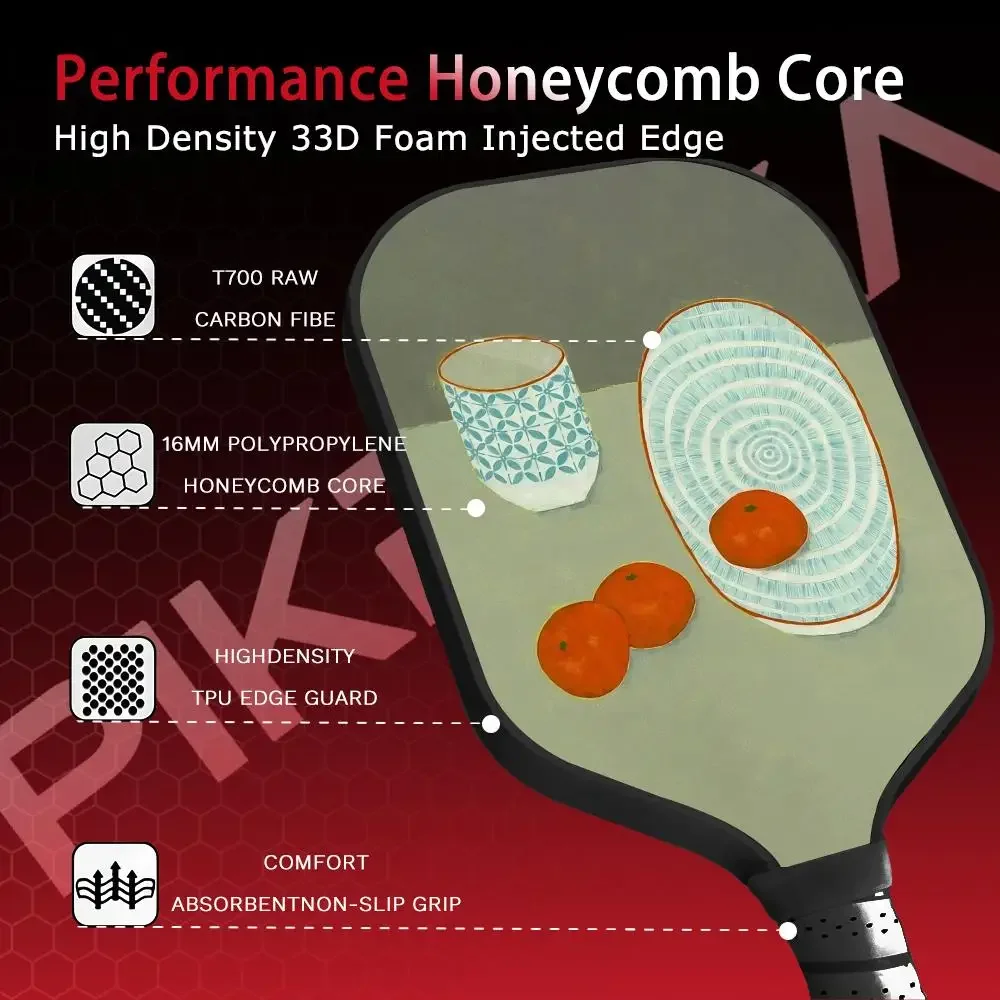 

Pickleball Paddle T700 Carbon Fiber Paddle Set Thermoformed 16MM Honeycomb Core with Bag and Grip Tape Tea Quiet Beauty