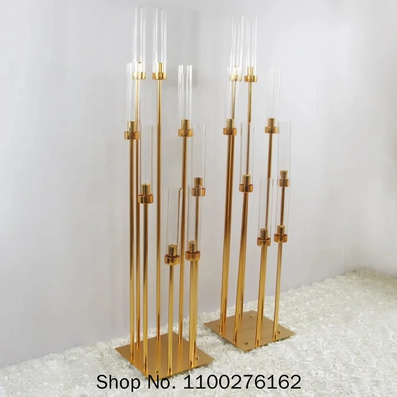 

8pcs/lot 8 Heads Metal Candelabra Gold Candle Holder Acrylic Wedding Table Centerpiece Candle Holders Candelabrum Decoration