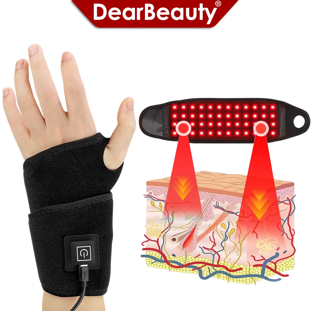 

Красный свет с подогревом, защита на запястье, 660 нм, 850 нм, инфракрасный USB-массаж рук, поддержка браслета, подтяжка, защита суставов рук, здравоохранение