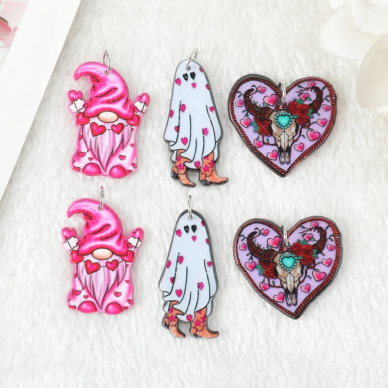 

6Pcs Valentine Charms Acrylic Heart Ghost Jewlery Findings For Necklace Keychain DIY Making