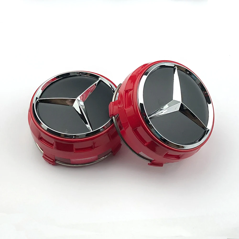 4pcs 75mm Black Red Raised Car Styling Wheel Center Cap Hub Covers Badge Car Accessories For Mercedes Benz AMG A0004000900