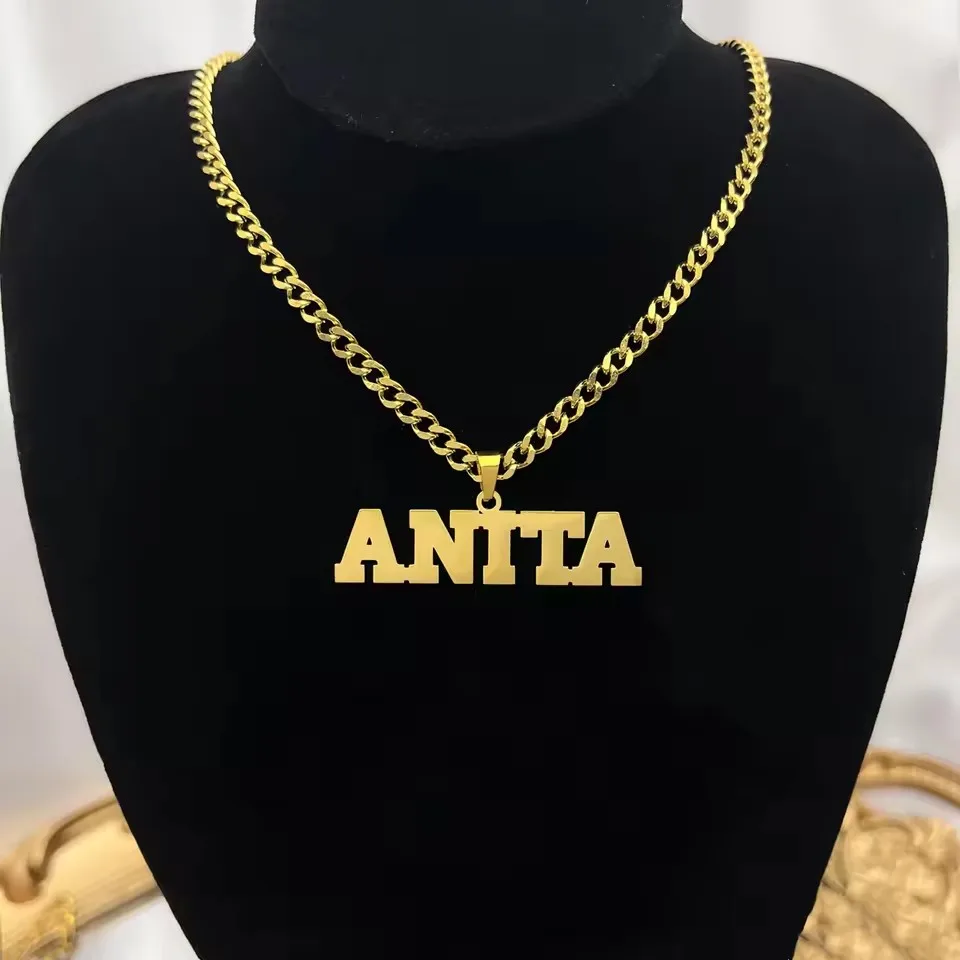 

Customized Name Necklaces Pendants for Men Women Gold 4mm Cuban Chain Stainless Steel Nameplate Jewelry Personalized Custom