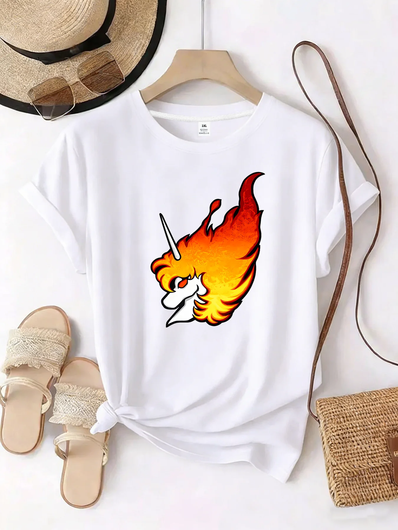 

【WZM10615】Creative pattern printed plus size women's round neck T-shirt summer casual short sleeved top street fashion versatile