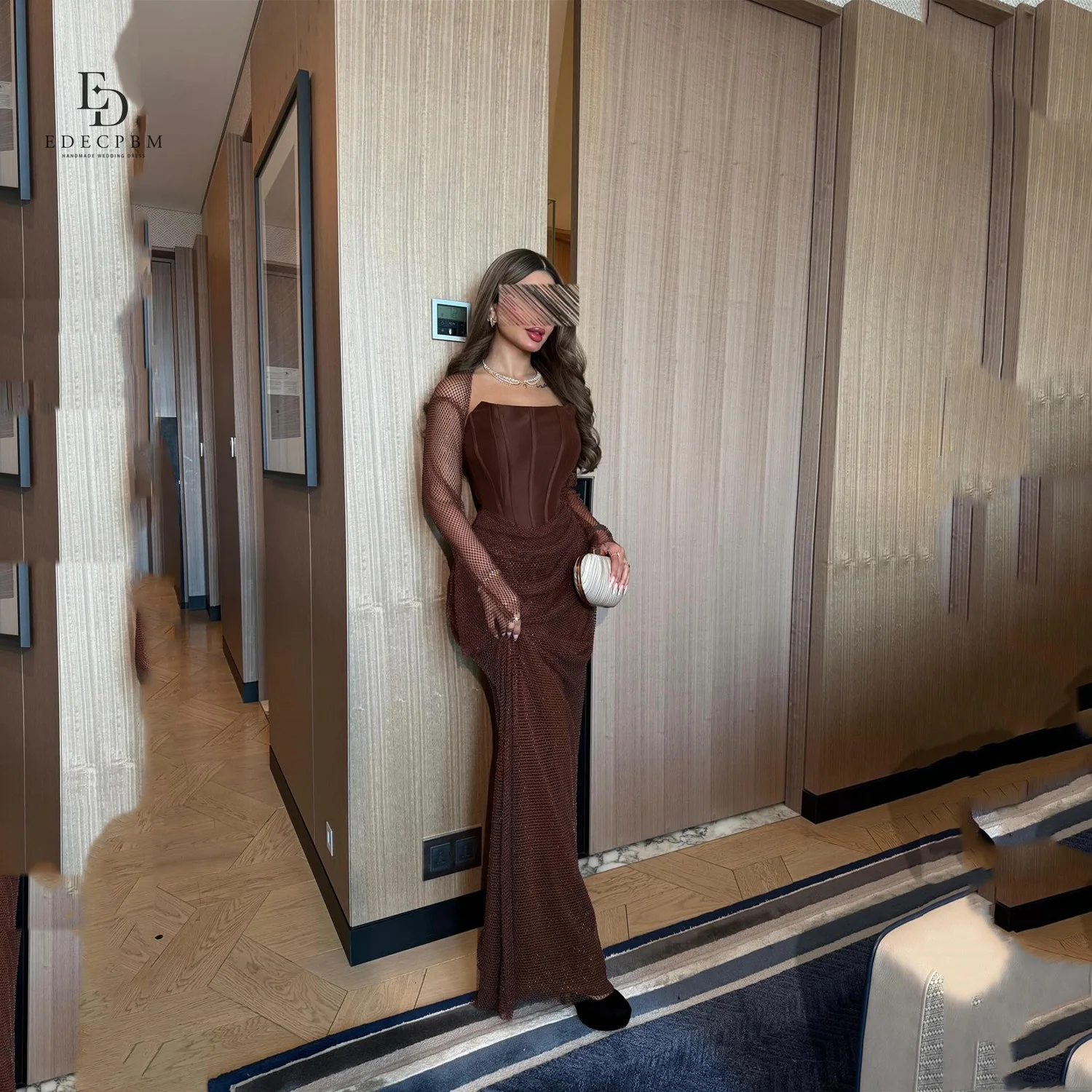 فستان سهرة حورية البحر للنساء من EDECPBM فساتين نسائية أنيقة لحفلات الزفاف باللون البني #1