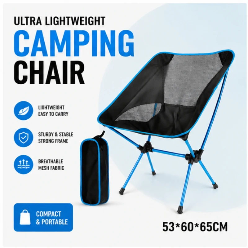 Portable Detachable Foldable Camping Chair, Ultralight Frame & Extended Seat Design for Outdoor BBQ Fishing Trips - view 2