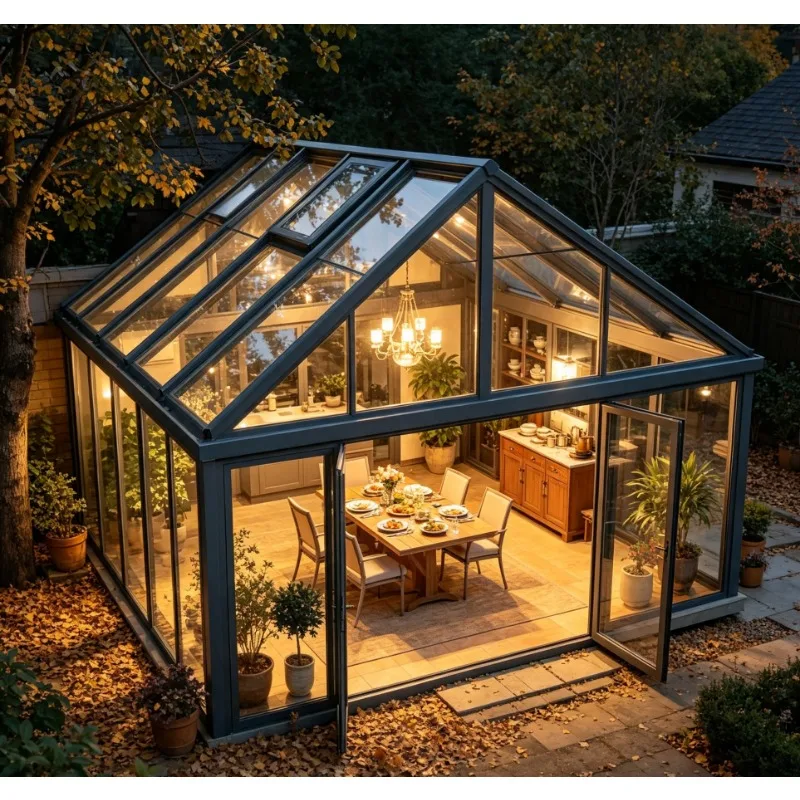 Aluminum Alloy Electric Folding Mobile Sunroom Glass House Retractable Roof for Outdoor Courtyard High-End Customized Sun Room