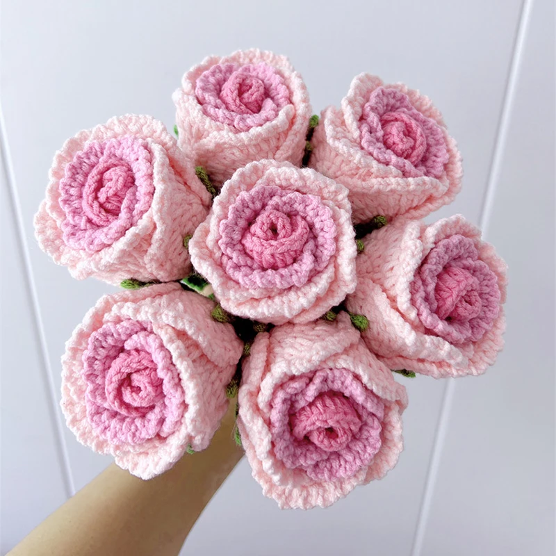 5 Bonbon farben häkeln Rosen Blumen hand gewebte Strick künstliche Weihnachts feier Geburtstag Festival Store Dekorations geschenk