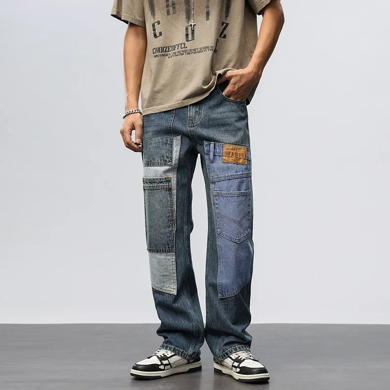 Men Streetwear Fashion Hip Hop Loose Casual Splice Vintage Denim Jeans Pants Man Plus Size Y2k Baggy Jeans Trousers