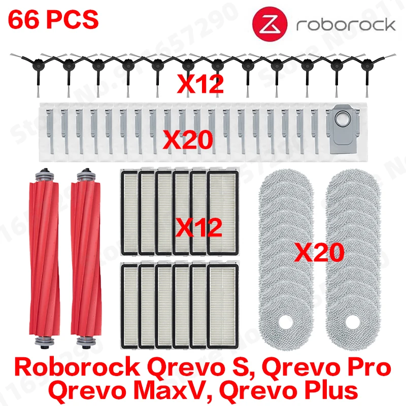 Roborock Qrevo S, Qrevo Pro, Qrevo MaxV, Qrevo Plus onderdelen: hoofdrol, zijborstel, filter, dweilpad, doek, stofzak