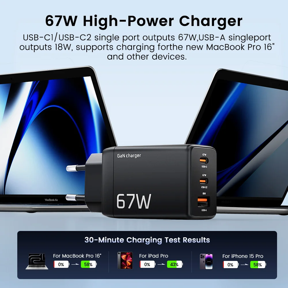 MOVESPEED 67W USB-C Charger Fast Charging 65W PD Type C PPS GaN Charger Adapter for iPhone 16 Pro MacBook Air Samsung S24 Huawei