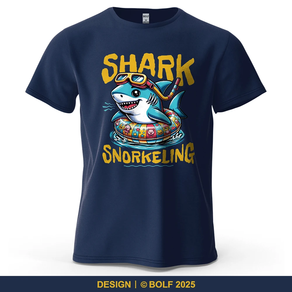 Herren-T-Shirt mit Hai-Schnorchel-Motiv, bedruckt, 100 % Baumwolle, übergroße Strandurlaubs, grafische T-Shirts für Damen, Top-T-Shirts, Streetwear