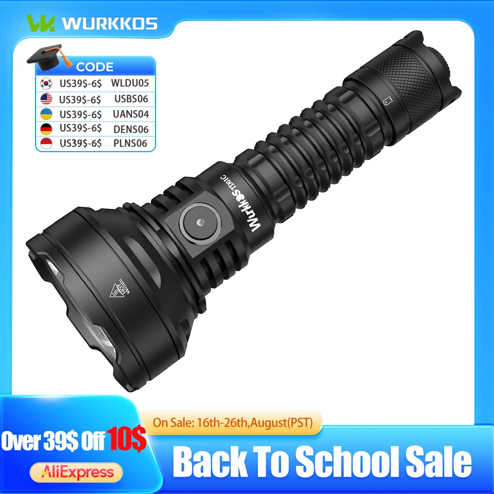 Wurkkos td01c tocha 21700 lâmpada tática 1800lm recarregável lanterna led 1000 metros de alcance ip68 luz ao ar livre para autodefesa
