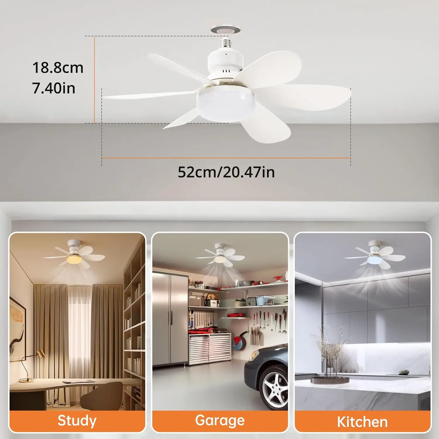 Imagem -03 - Led Ventilador de Teto com Controle Remoto Adequado para Sala de Estar Quarto Cozinha Uso Doméstico 85265v E27 42cm 52cm 30w 40w