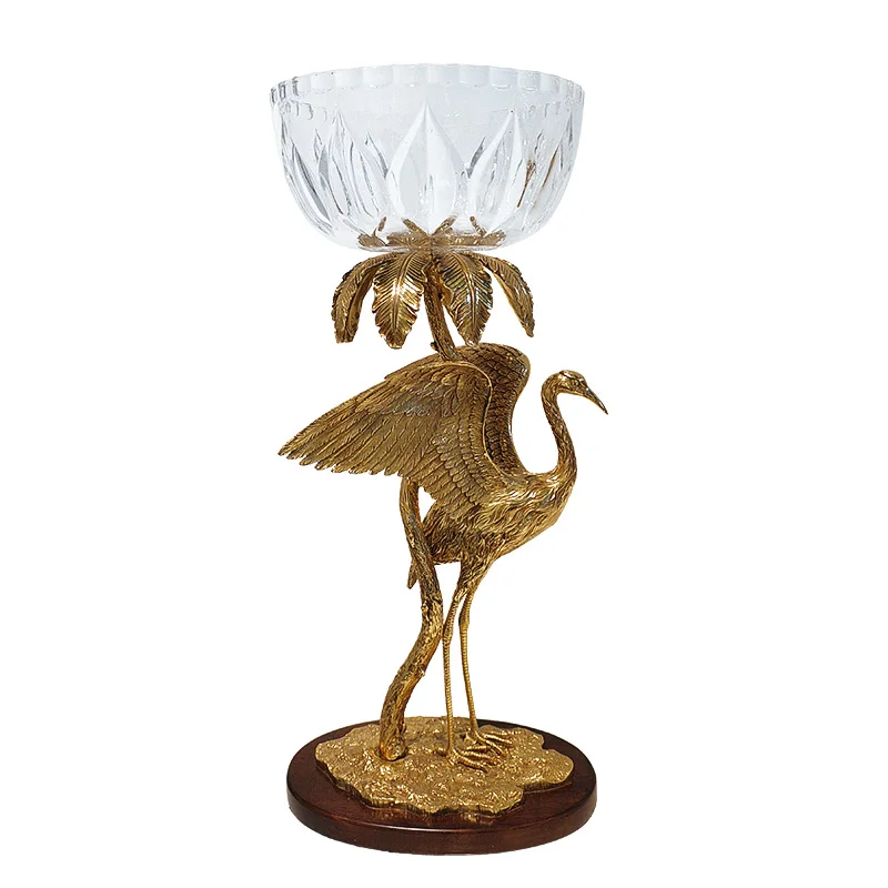 

Vintage brass antique decoration hotel living room home with crane decoration fruit tray