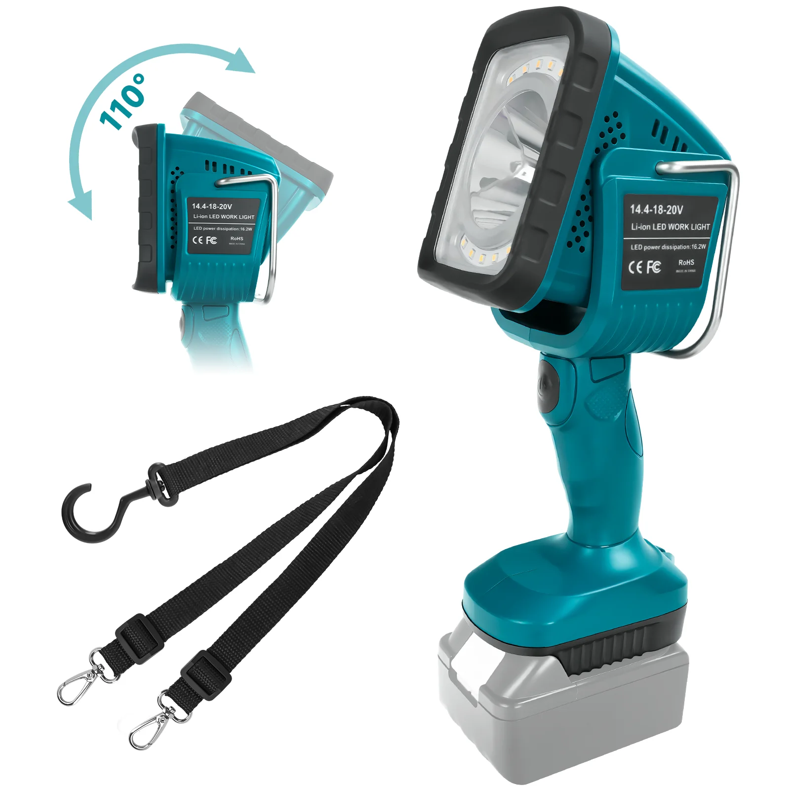 Cordless LED Work Light for Makita 18V Battery 16.2W 1250 Lumens Emergency Flashlight 4 Modes for Workshop Outdoors Camping