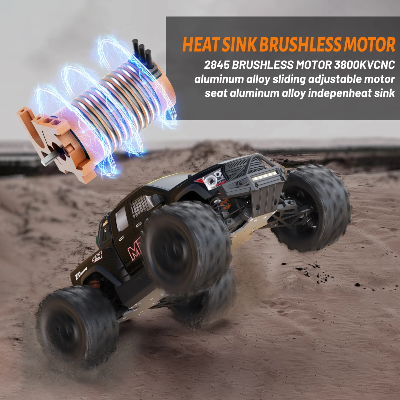 ZD MT-16 1/16 4WD 2.4GHz Dual-Channel RC Off-Road Vehicle Equipped With 2845 Brushless 3600kv Motor 80km/H For Outdoor Use Toy