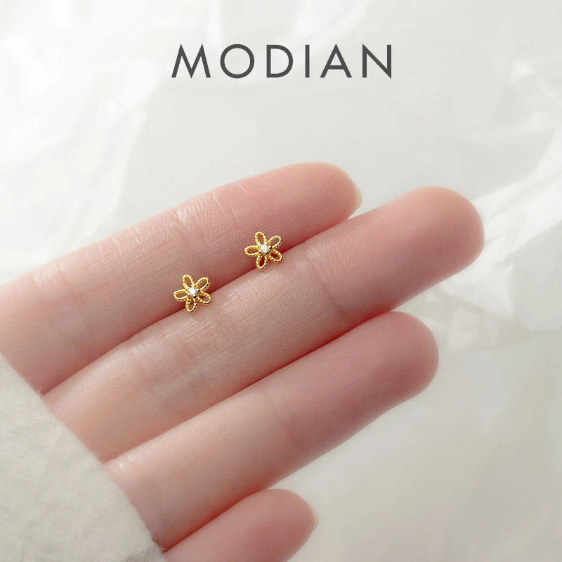 Modian wyczyść CZ mały uroczy mały słonecznik 100% 925 Sterling Silver stadnina kolczyk dla kobiet Flora Ear Pin Fine Jewelry Kids Gift