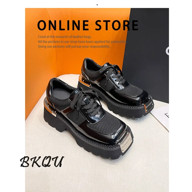 

BKQU 2024 Summer Trend High Quality Metal Embellished Mesh Shoes Platform Shoes Breathable Comfortable Casual Sports Punk Girl