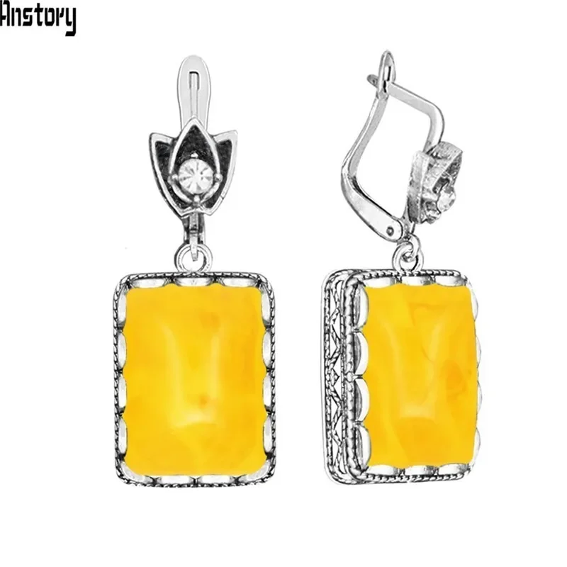 Oblong Synthetic Beeswaxs Earrings For Women Vintage Look Flower Square Pendant Fashion Earring