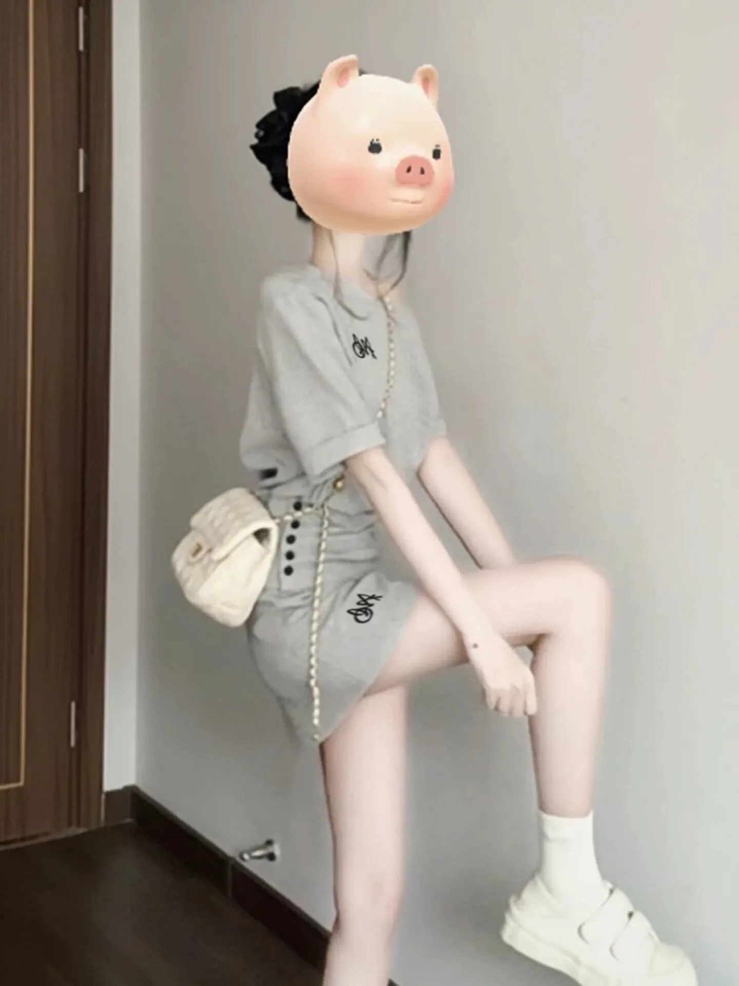 

Summer Fashion Short Sleeve Sporty Loose Women's Two-Piece Set High Waist Short Skirt Breathable round Neck T-Shirt Casual Ou...