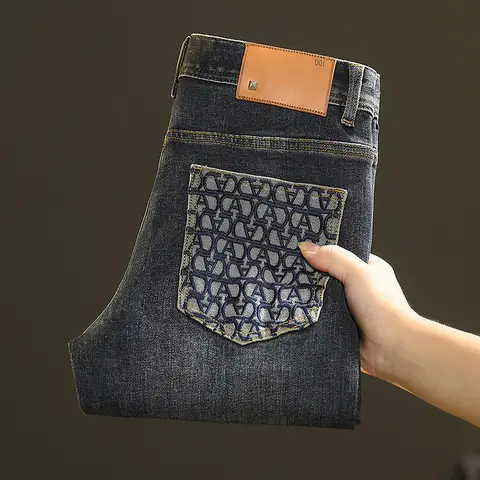 남성용 가벼운 럭셔리 청바지, 다목적 하이엔드 캐주얼, 저렴한 럭셔리 패션 슬림 바지, 용수철 및 가을, 2024 신상