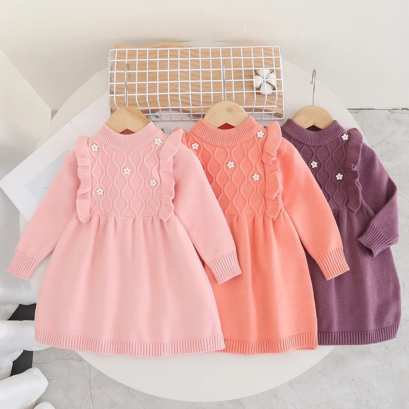 

Girls Knitted Dresses Spring Autumn Children Woolen Princess Party Dress For Baby Girl Clothes Kids Costume Sweaters Dress 5Y