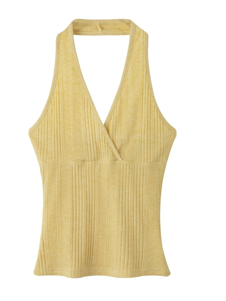2026 Summer New Outer Wear Tank Top Spice Girl Style Halter Cross V Neck Women Camisole Korean Style Solid Color Crop Top