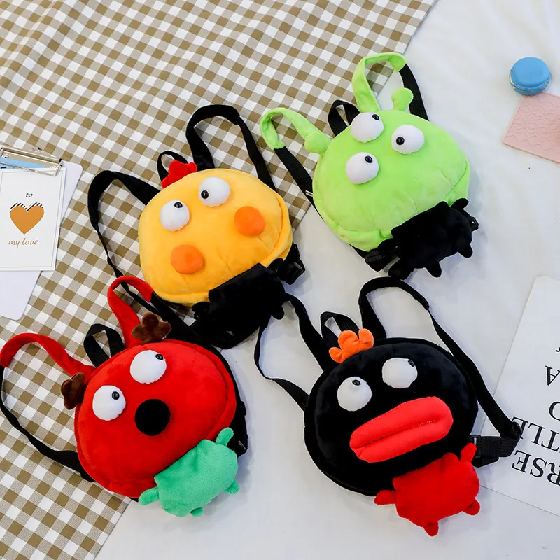 25cm New Kids Fashion Small Monster Plush Backpack Children's Cute Coin Purse Birthday Gifts Cartoon Phone Key Storage Bag