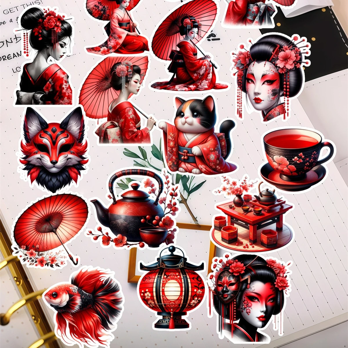 

18pcs cute Japanese geisha girl stickers for DIY journals, planners, laptop decorations, book , planner , high-quality prints