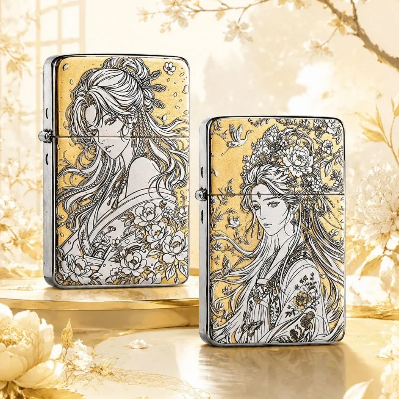 New Zorro Z820 White Nickel Roselle Peony Fortune Color Double Collection KerosIene Lighter Double-sided Engraving Creative